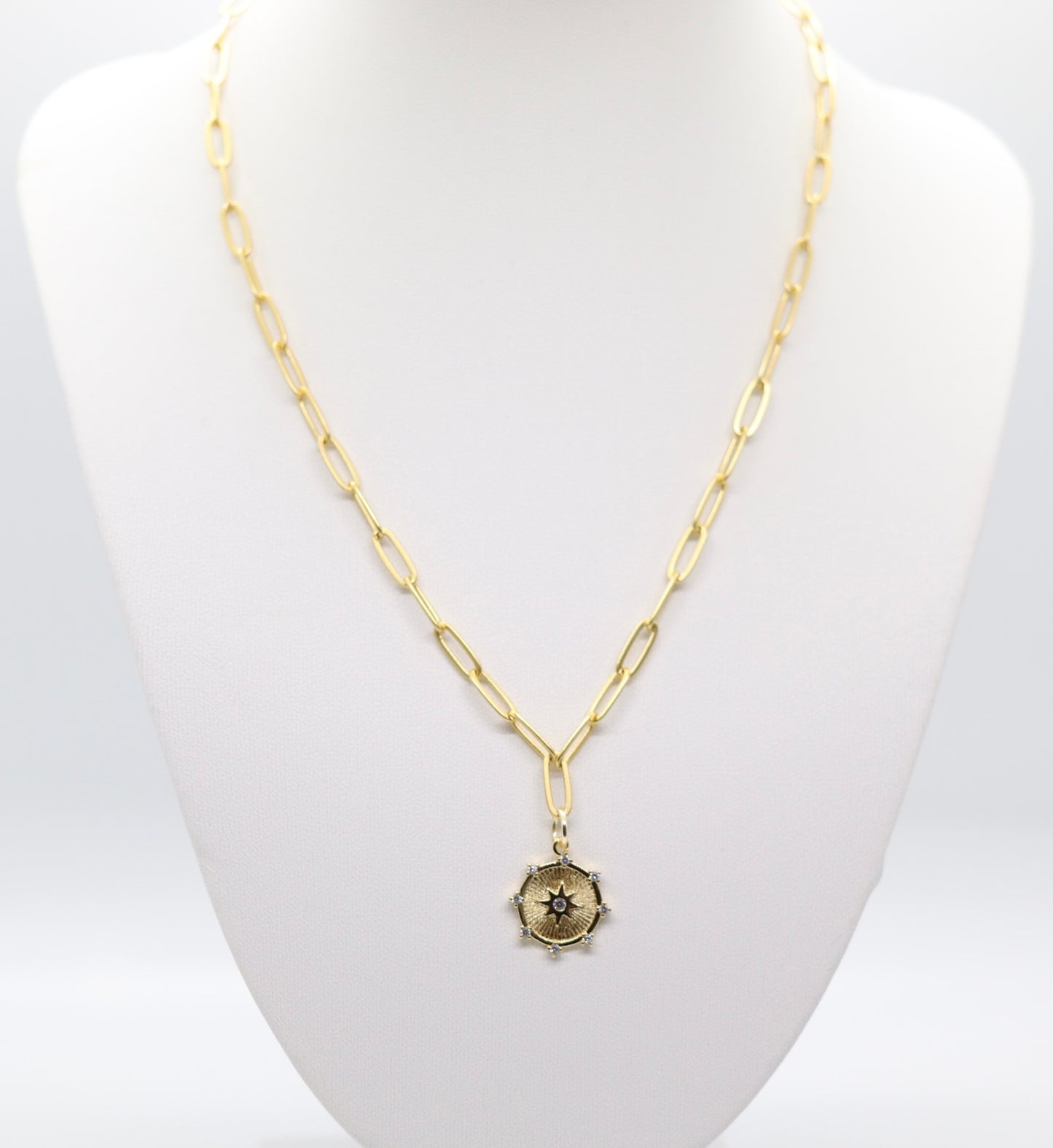 Gold 3.8mm Link Chain with Star Silver and Gold Pendant - 18 inches