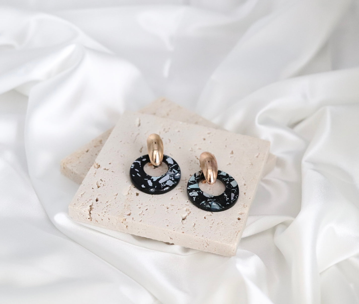 Glass Onyx With Silver Splattered Earrings