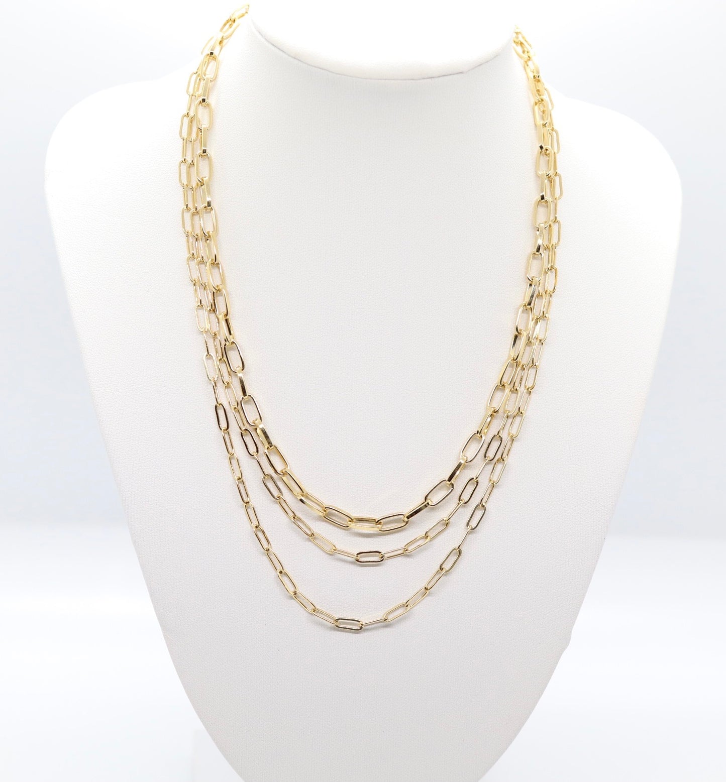 Paperclip Triple Layered Gold Necklace