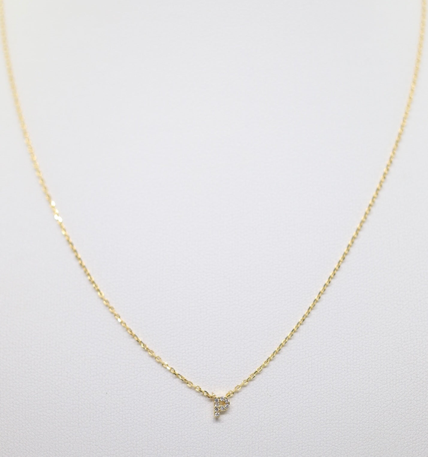 Gold Mini Pave Initial Necklace (P)