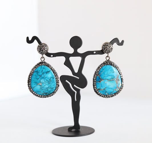 Turquoise With Beaded Trim Dangling Earrings