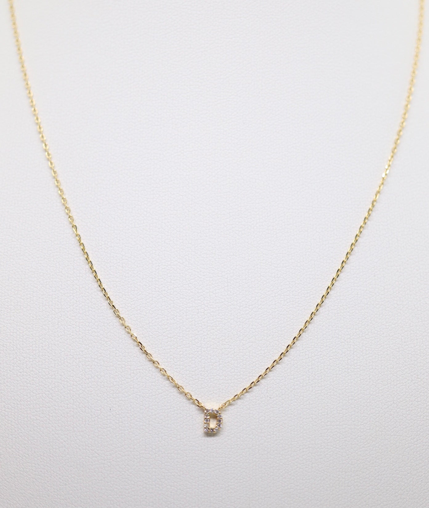 Gold Mini Pave Initial Necklace (D)