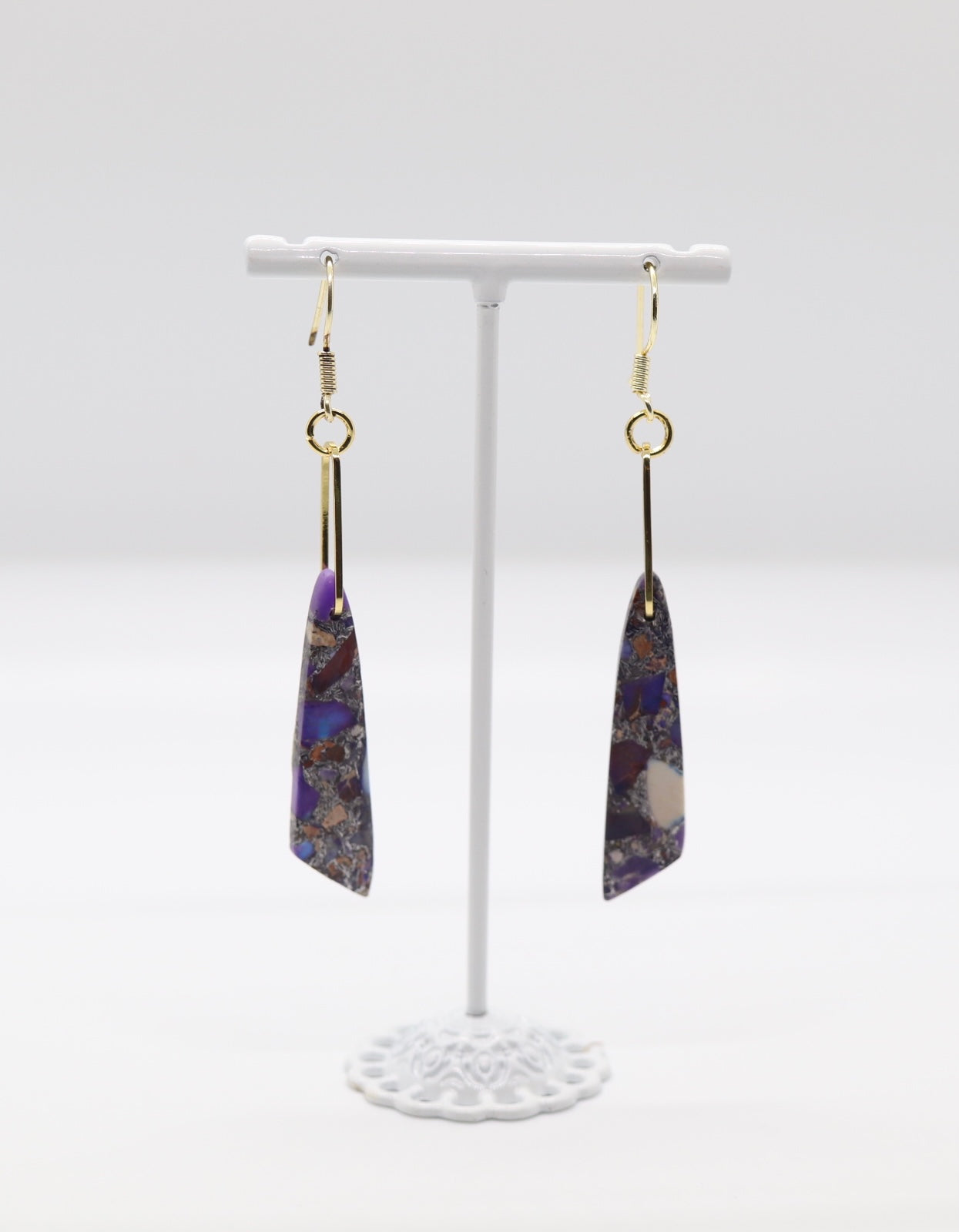 Variety Teardrop Geometric Natural Stone Amethyst and Blue Imperial Jasper Drop Paperclip Dangle Earrings