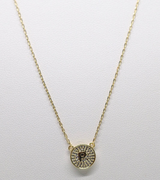 Gold Micropave Initial Necklace w/Vertical Display (P)