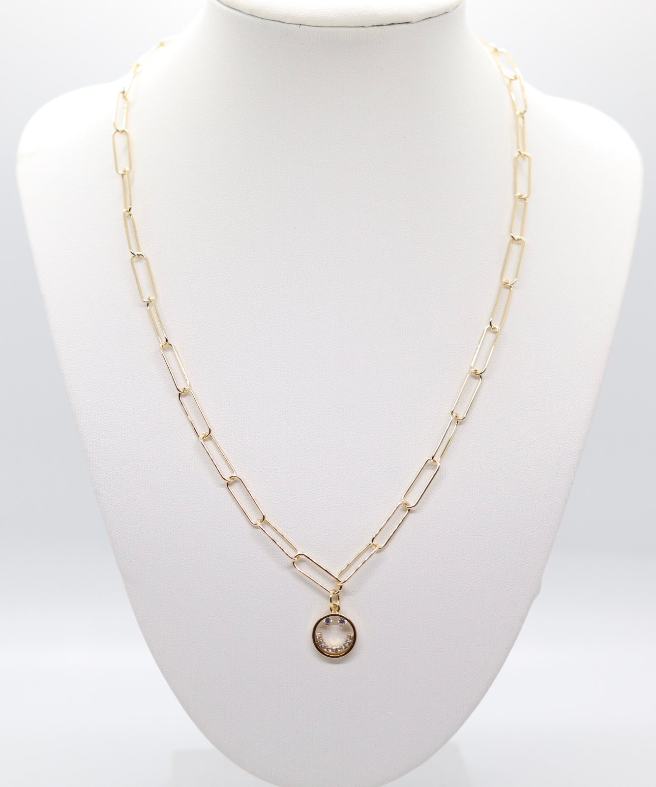 Gold 4.2mm Paperclip Chain with a Happy Face Pendant - 18 inches