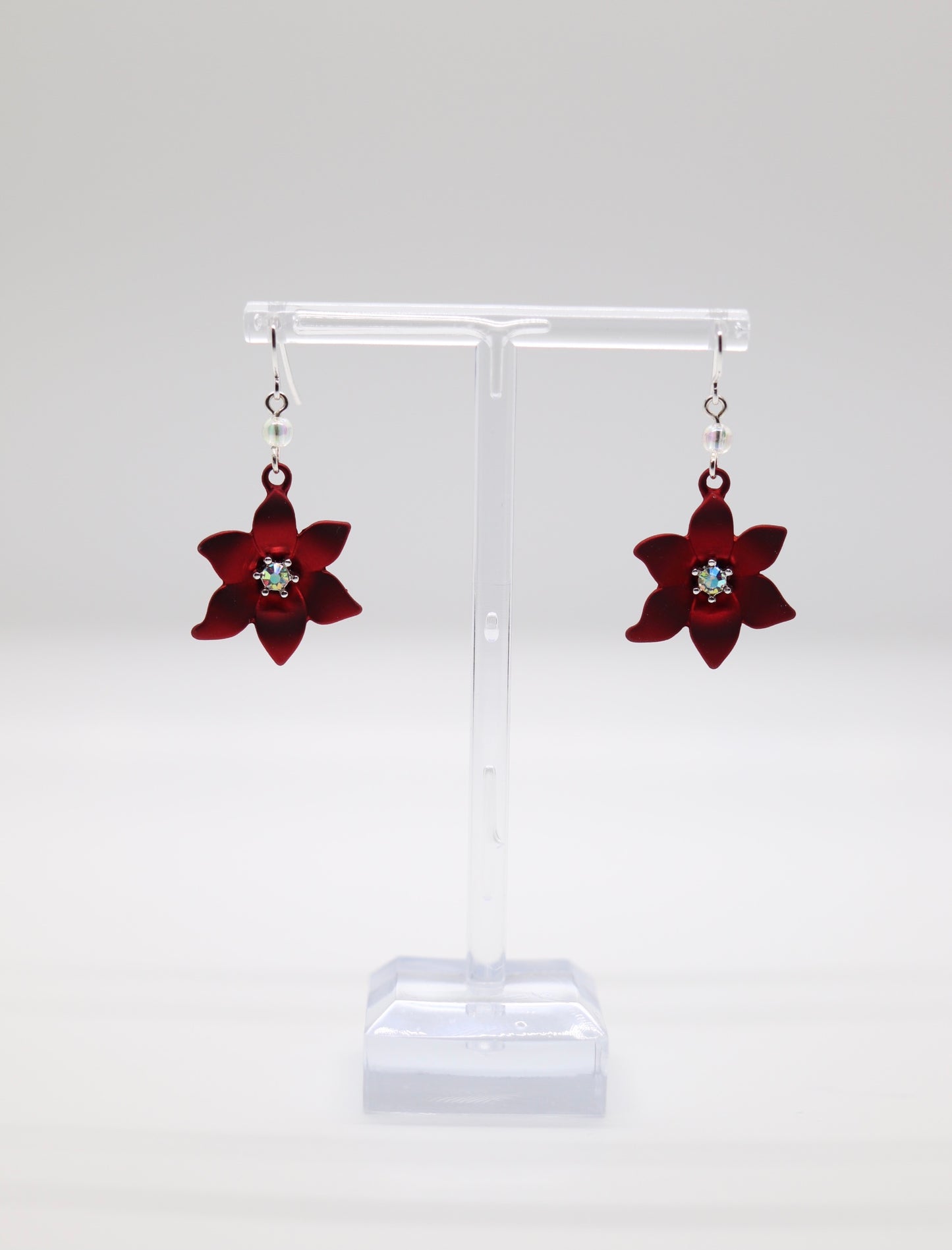 Red Poinsettia Flower Christmas Earrings 🌺✨