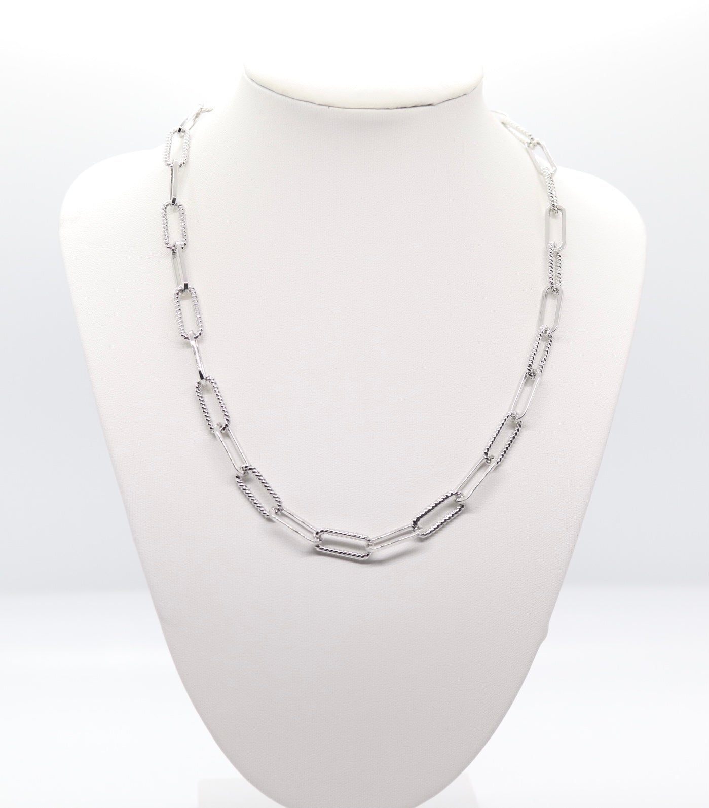 Beautiful Silver and Textured Mini Paperclip Cable Chain Necklace