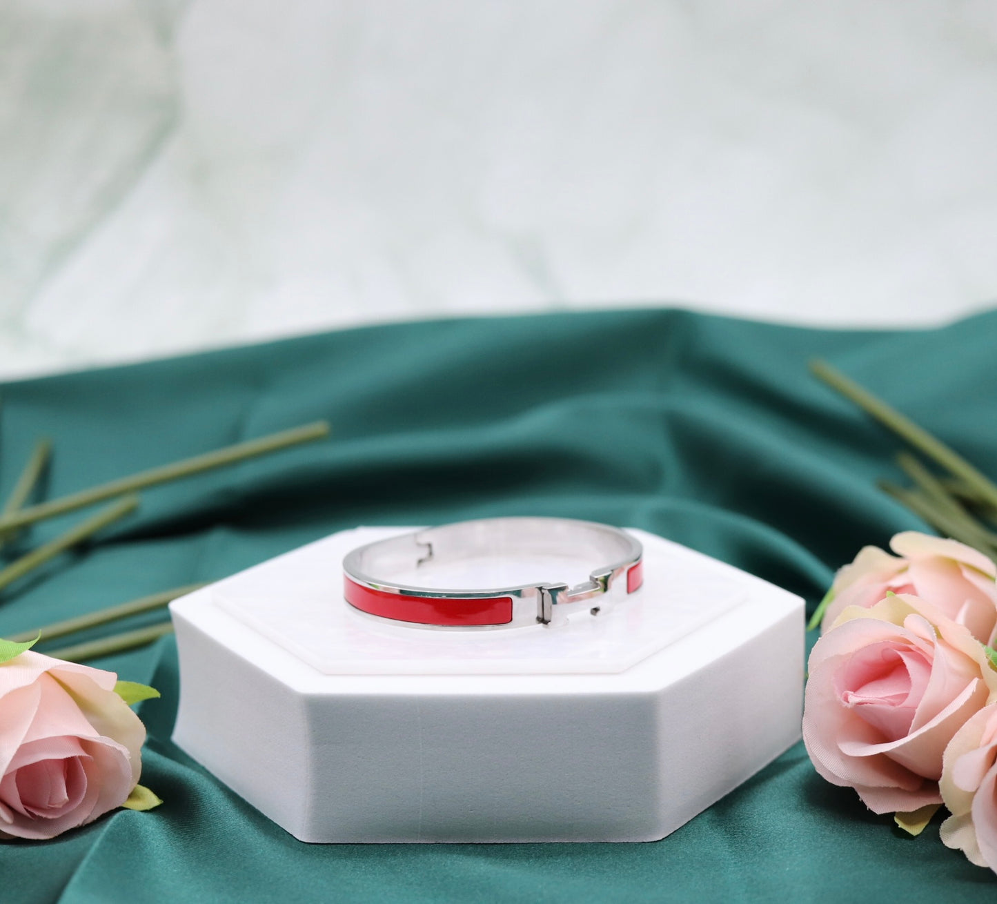 Small Ruby Red Luxury Silver Bangle Bracelet