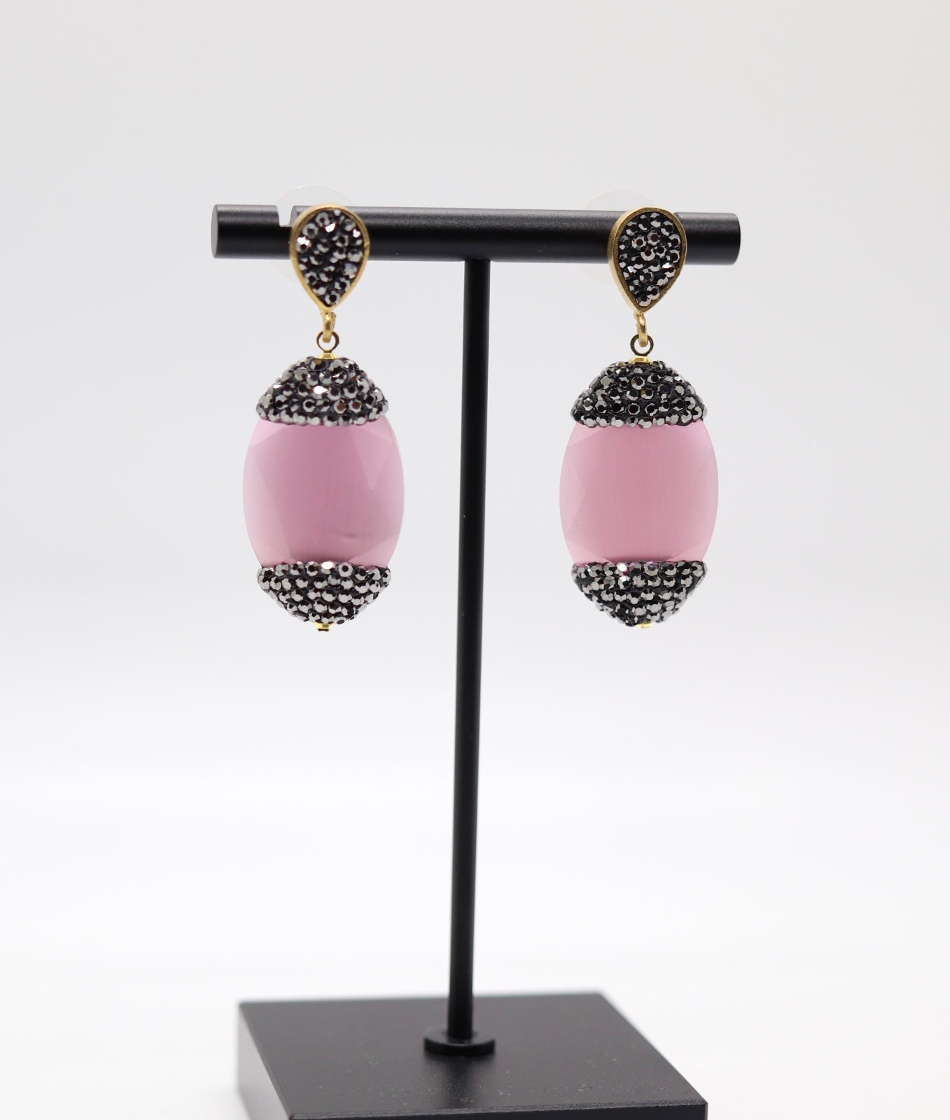 Black Cubic Zirconia Composite w/Tourmaline Dangling Earrings