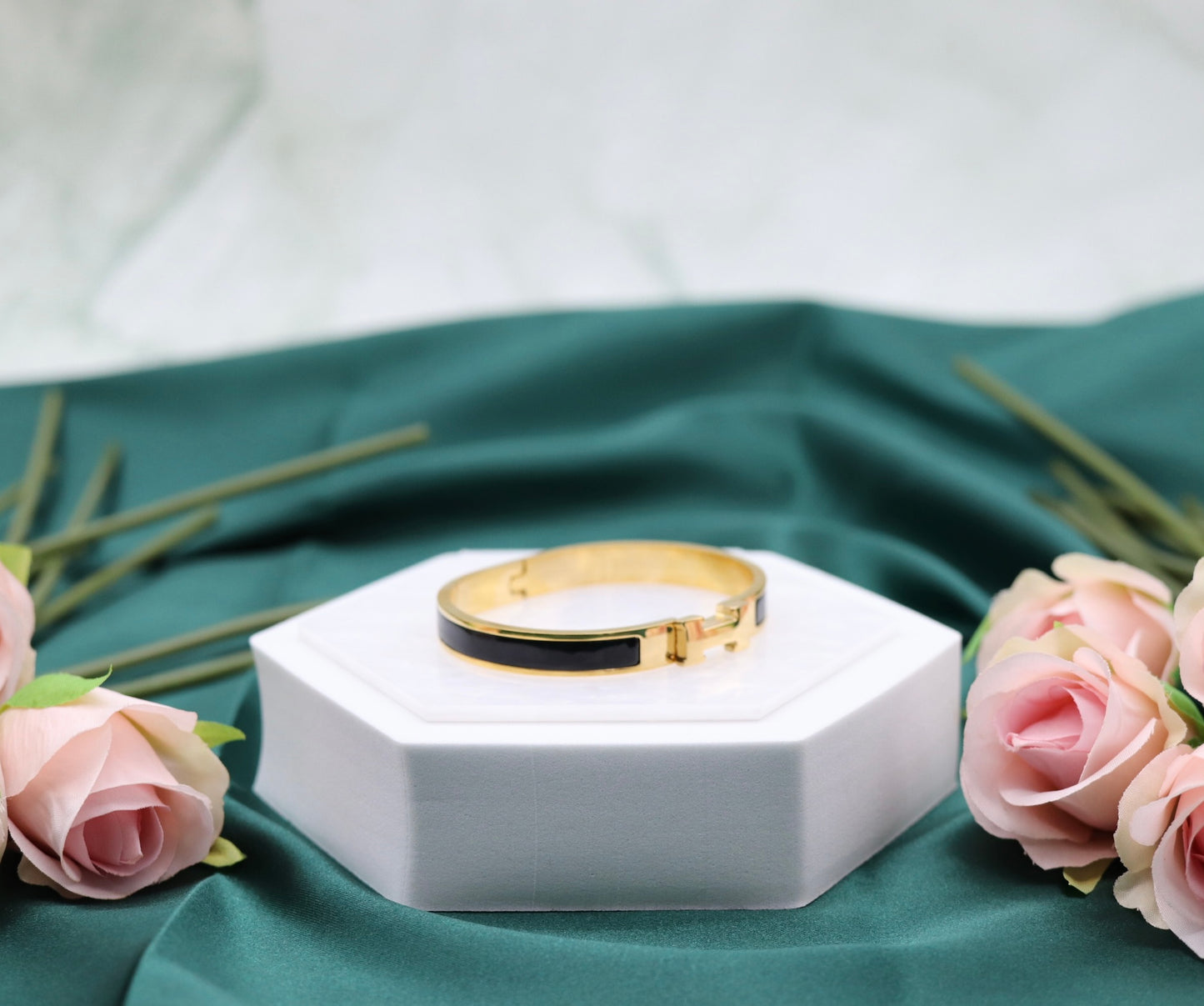 Small Charcoal Luxury Gold Bangle Bracelet