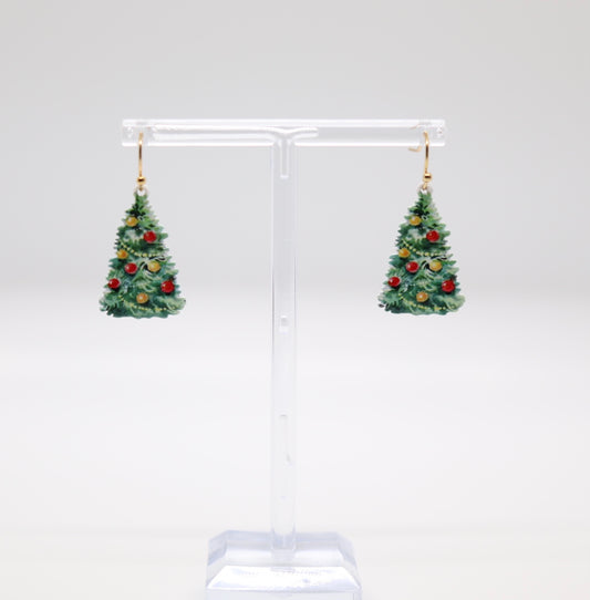 Gold Decorated Christmas Tree Acrylic Earring