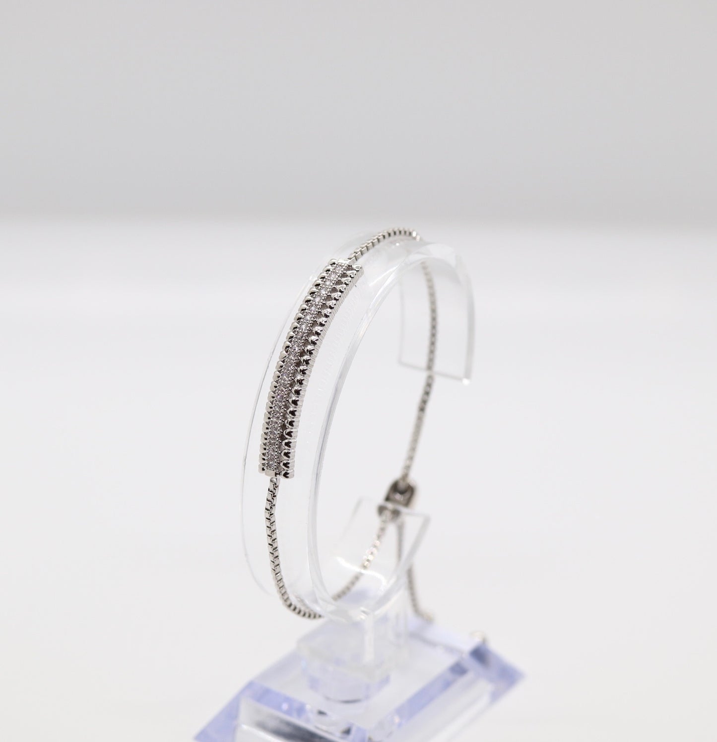 Silver CZ Bar With Adjustable Bracelet
