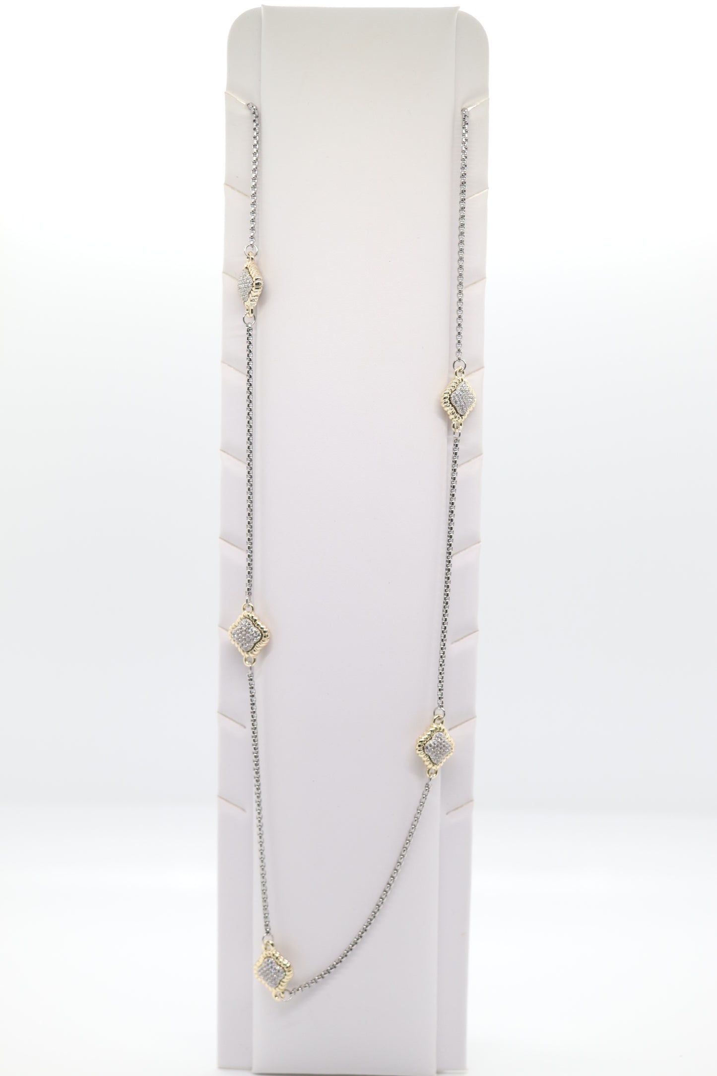 Silver CZ Paved Station Necklace