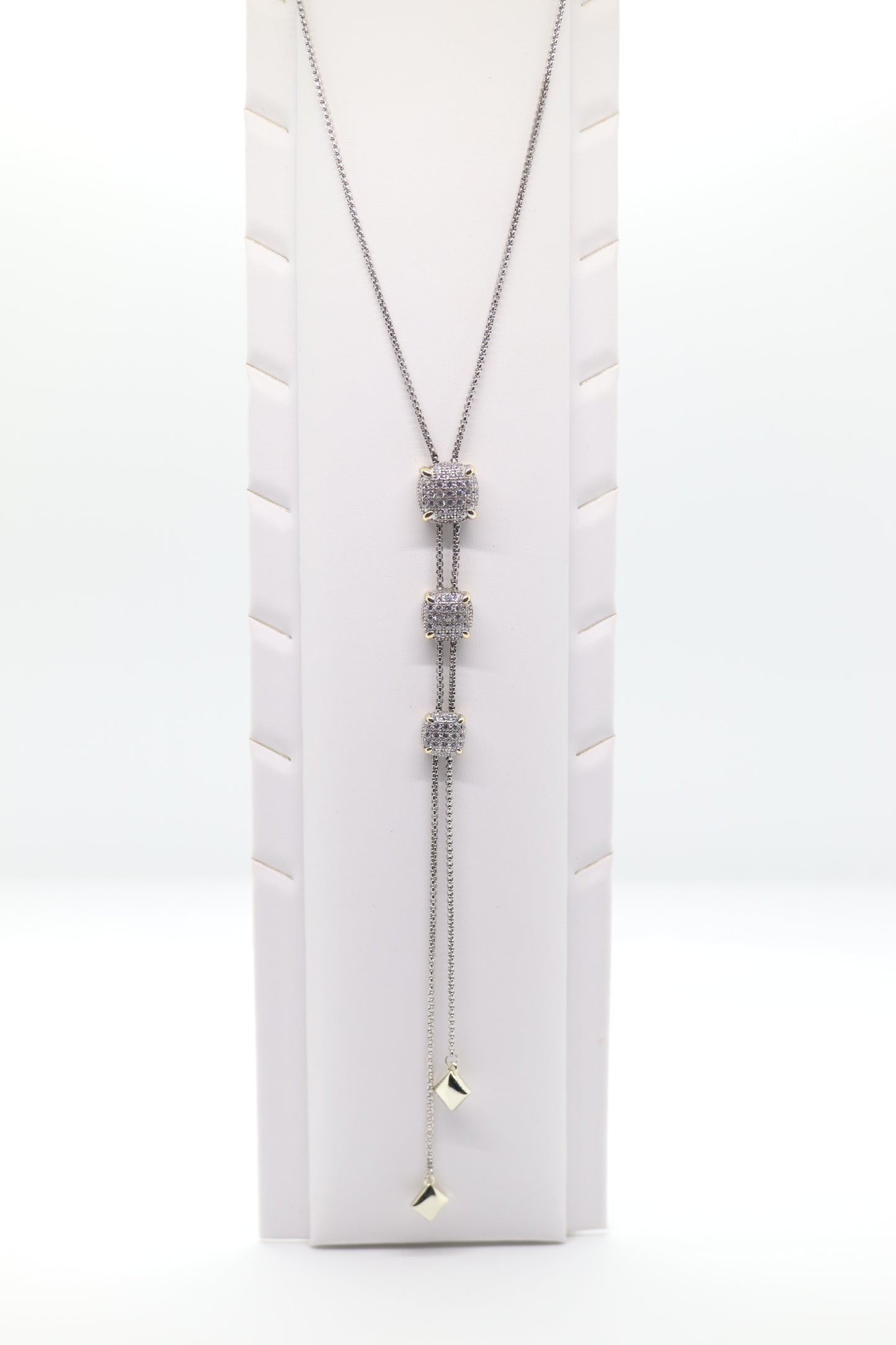 Graduated Three CZ Station Necklace