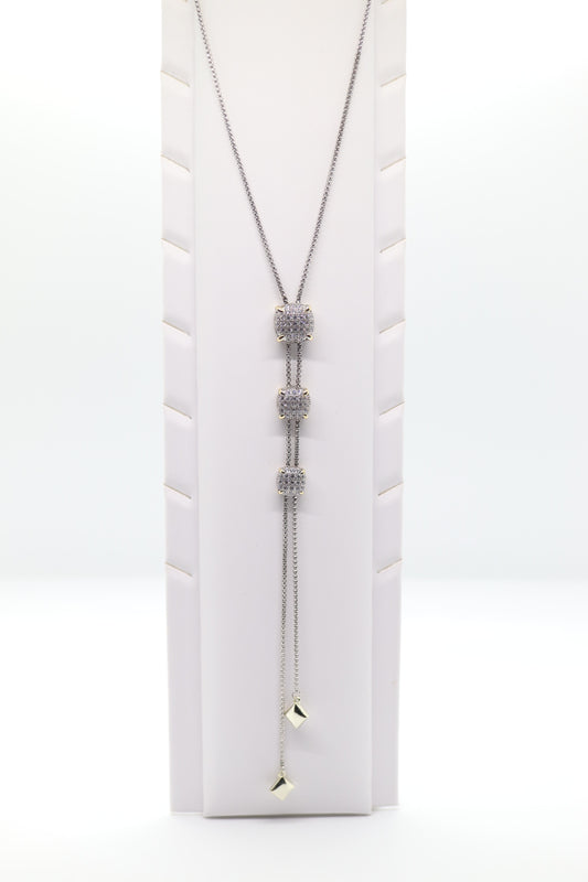 Graduated Three CZ Station Necklace