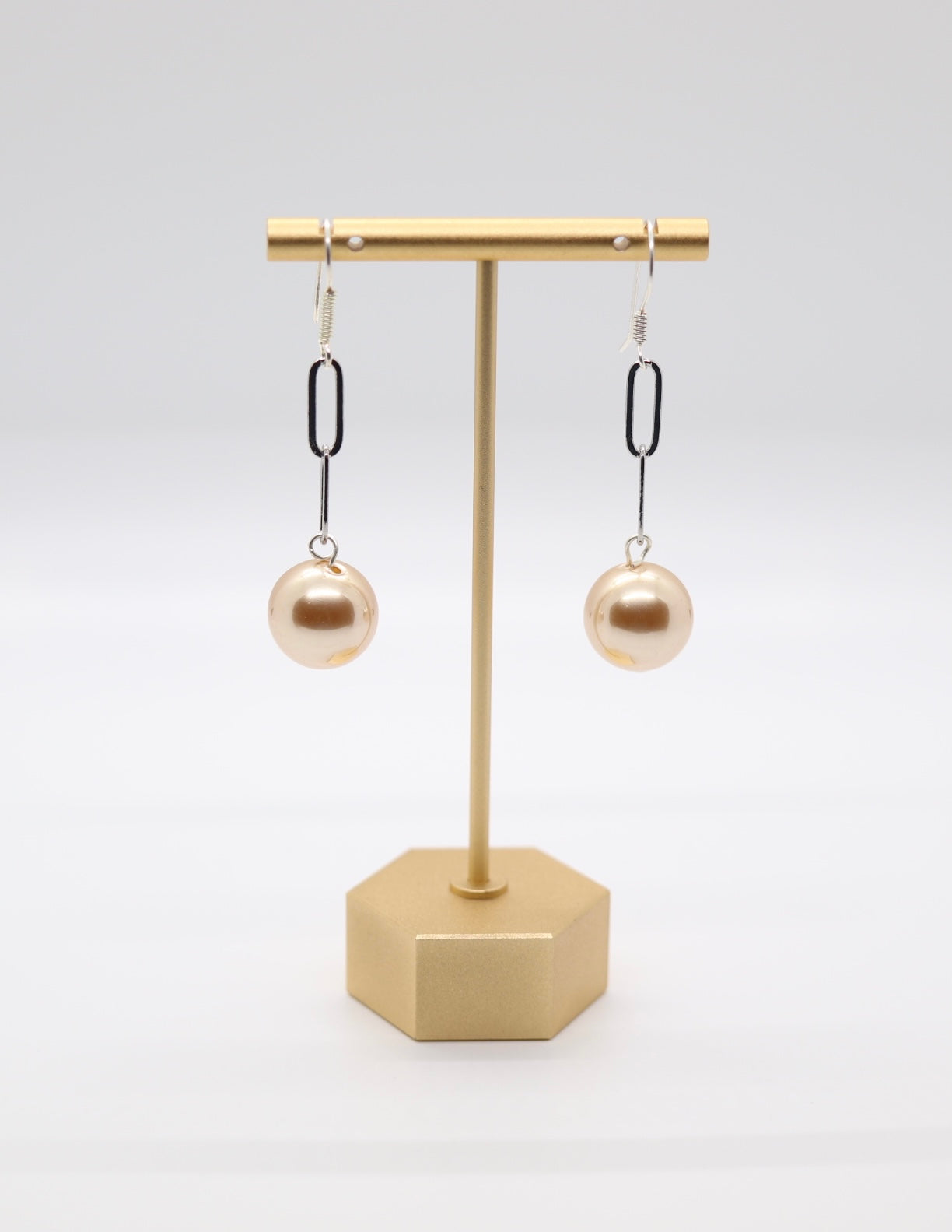 Silver Paperclip Soft Pearl Drop Earrings