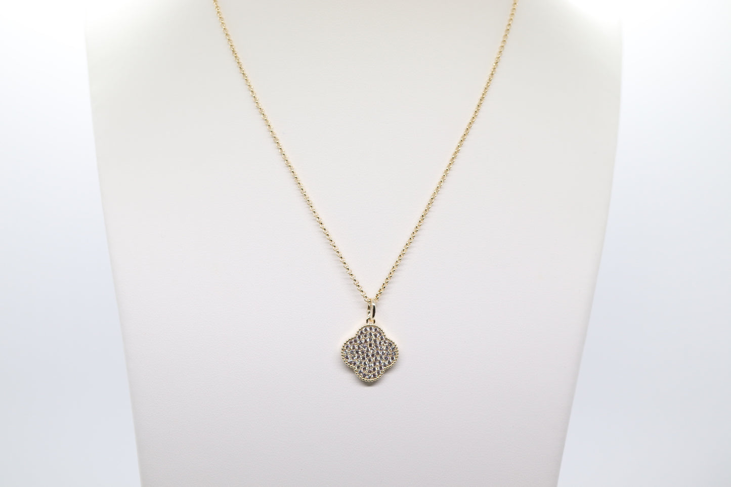 Gold Clover Pendant Necklace with Crystal Accents