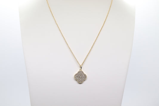 Gold Clover Pendant Necklace with Crystal Accents