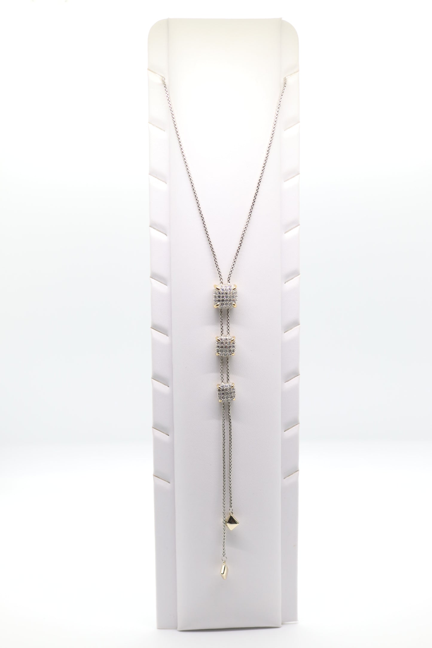 Silver Elegant CZ 3 Cluster Necklace