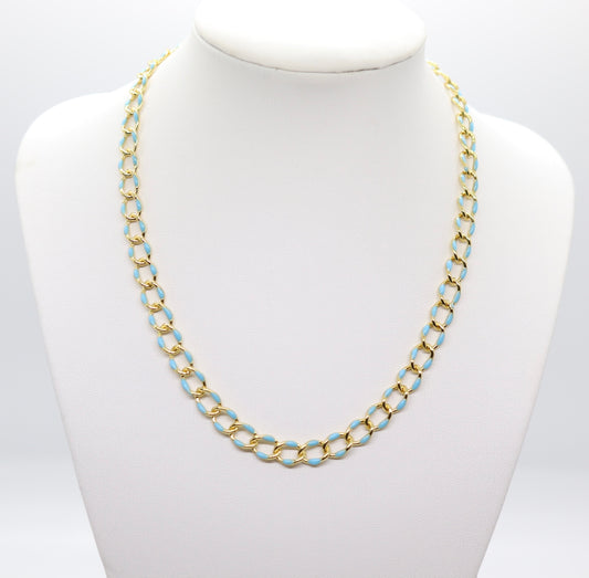 Light Blue And Gold Chain Link Necklace