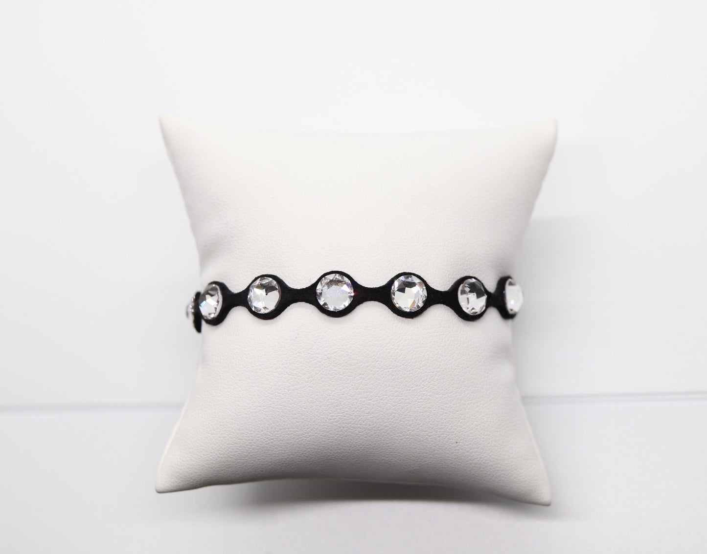 Black With Clear Rhinestone Velvet Bracelet