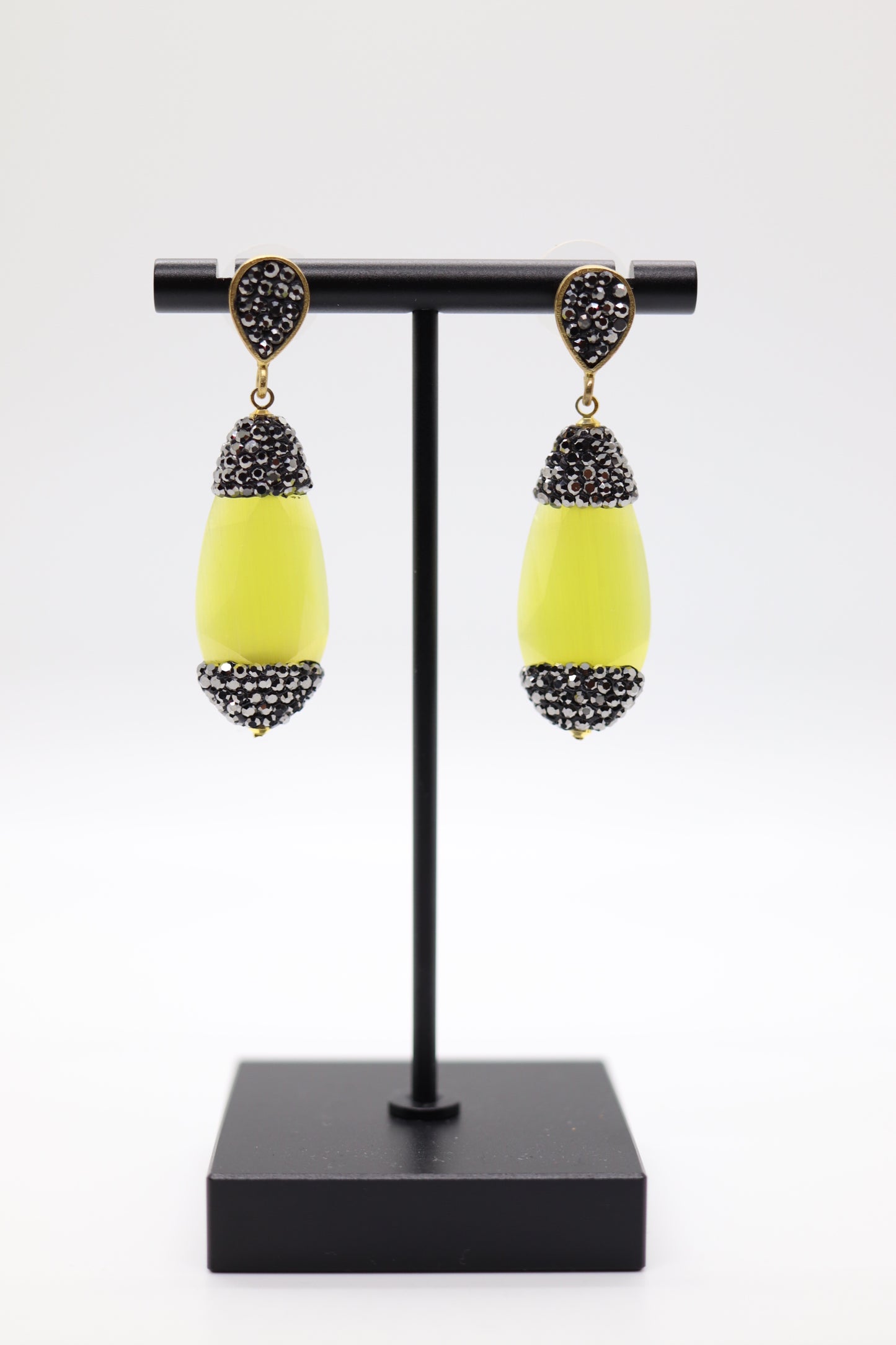 Beautiful Black Cubic Zirconia Composite w/Citrine Dangling Earrings