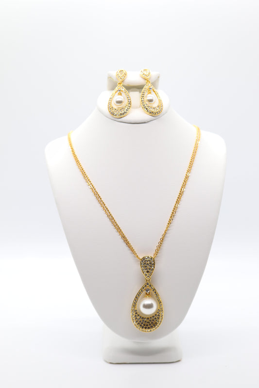 Gold and Pearl Necklace and Matching Earrings