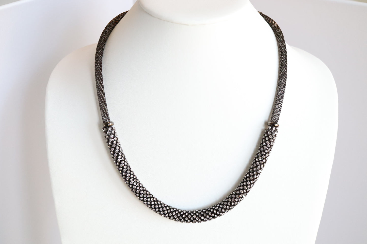 Beautiful Dark Silver Necklace with CZ Stones