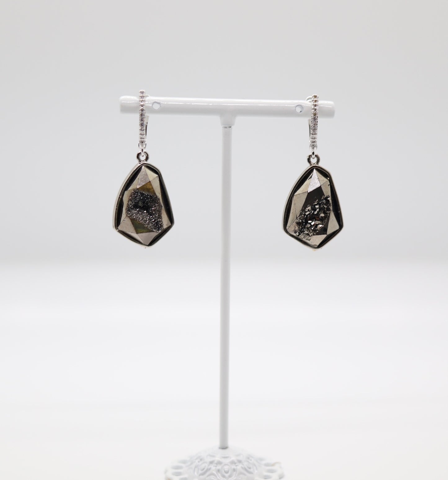 Beautiful Charcoal Black Paved CZ Silver Earrings