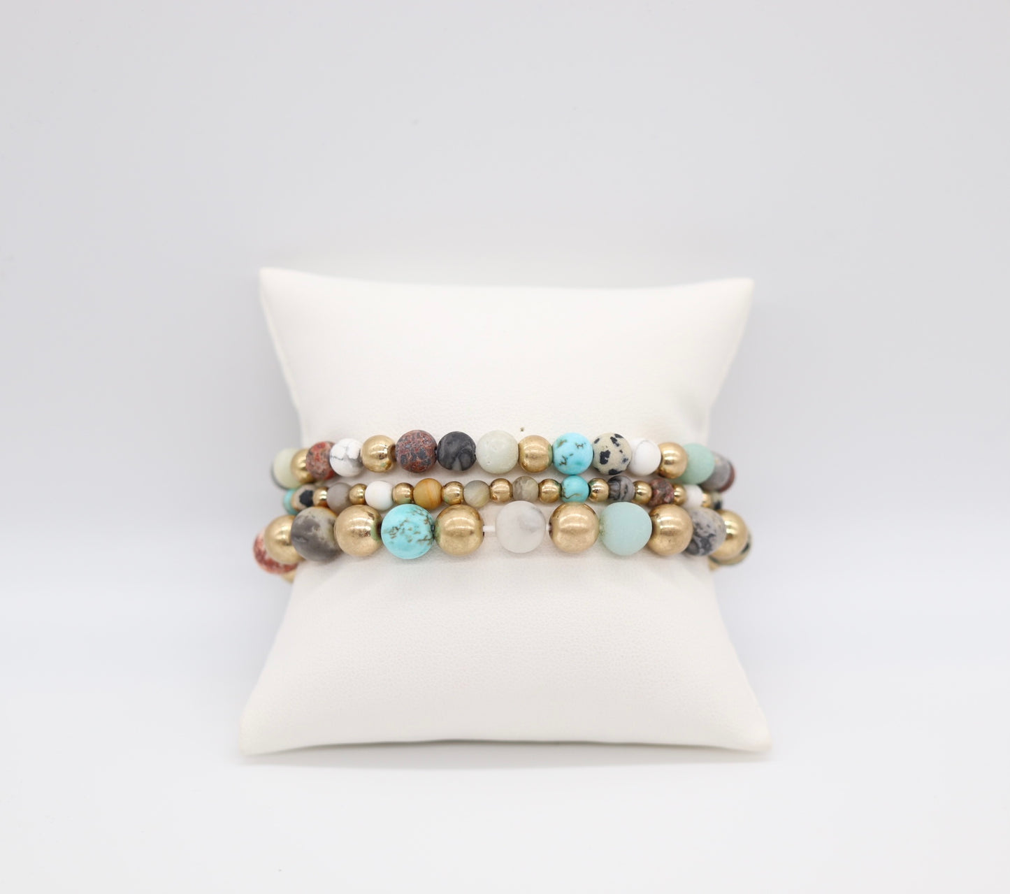 Gold Multi Stone Bead Bracelet Set