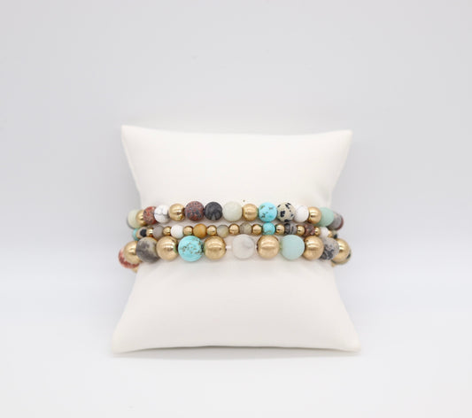 Gold Multi Stone Bead Bracelet Set