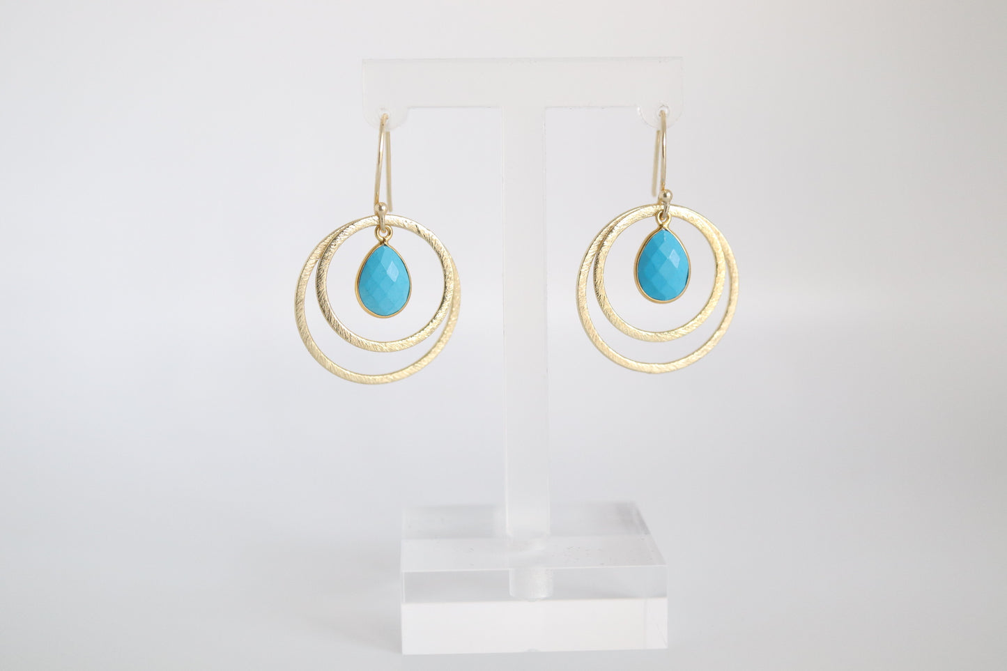 Gold Double Circle Turquoise Earrings
