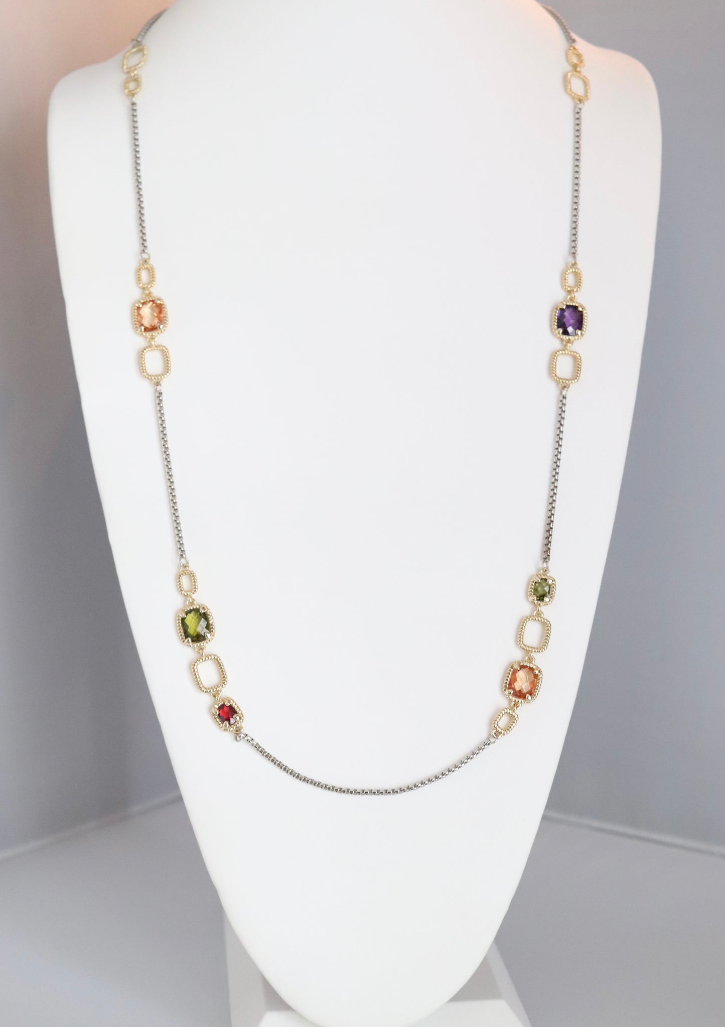 Beautiful Multi-Colored Stones Rope Necklace
