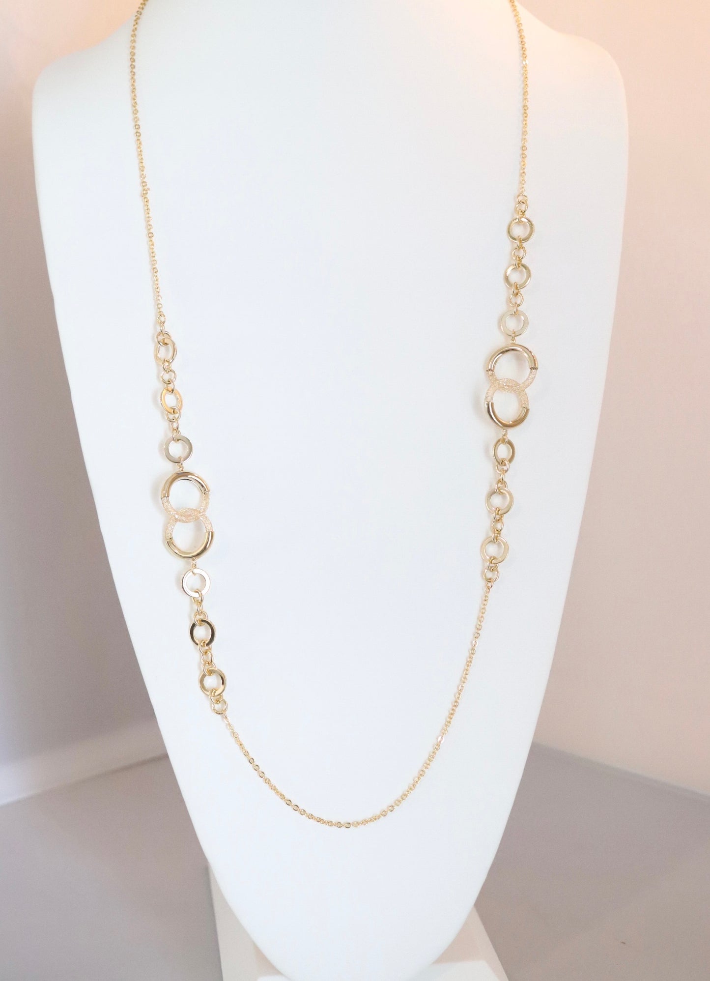 Gold Necklace with Scattered Circular Pendants