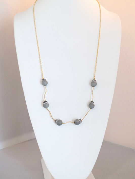Long Gold Necklace with Black Pearl