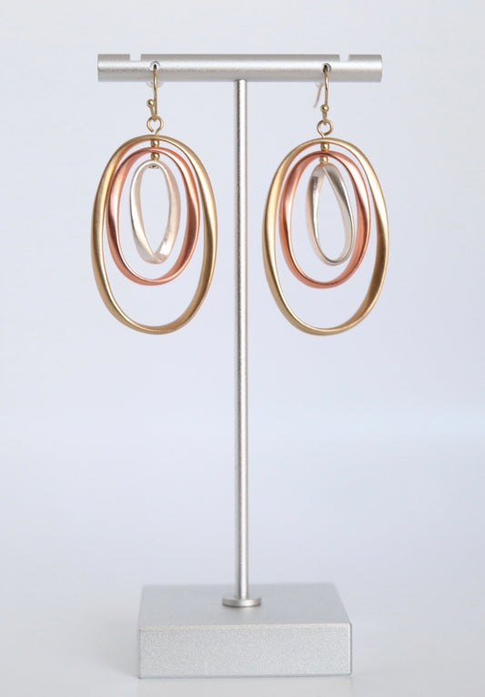 Metallic 3-Row Oval Dangle Earrings