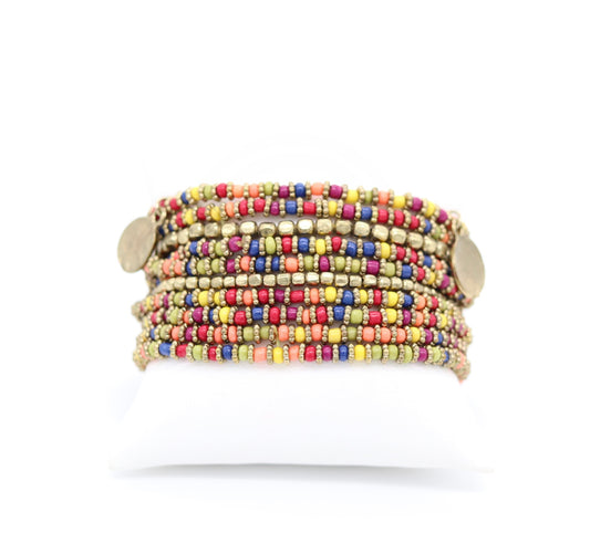 Gold Multi Beads Disc Bracelet Set