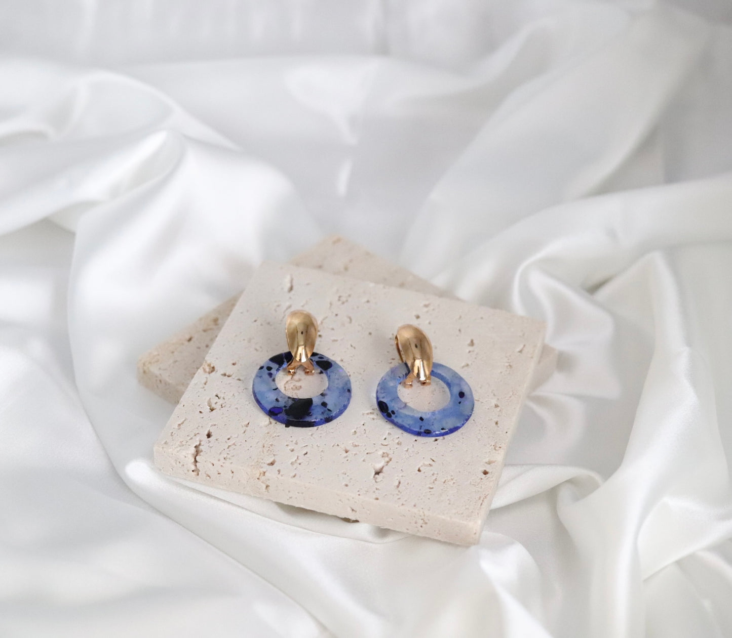 Glass Sky Blue With Black Splattered Earrings