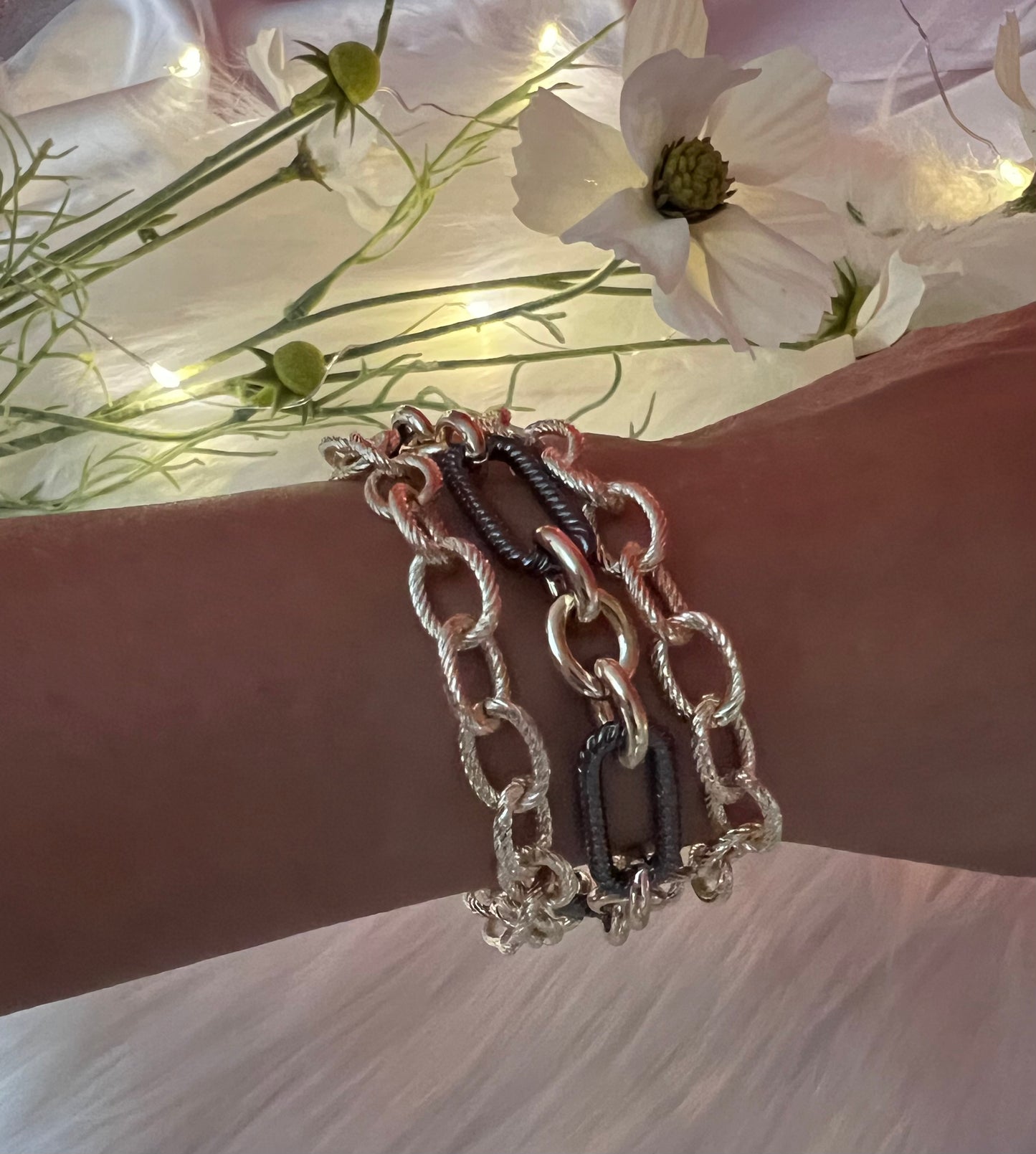 3 Layered Black Paperclip and Gold Box Chain Bracelet