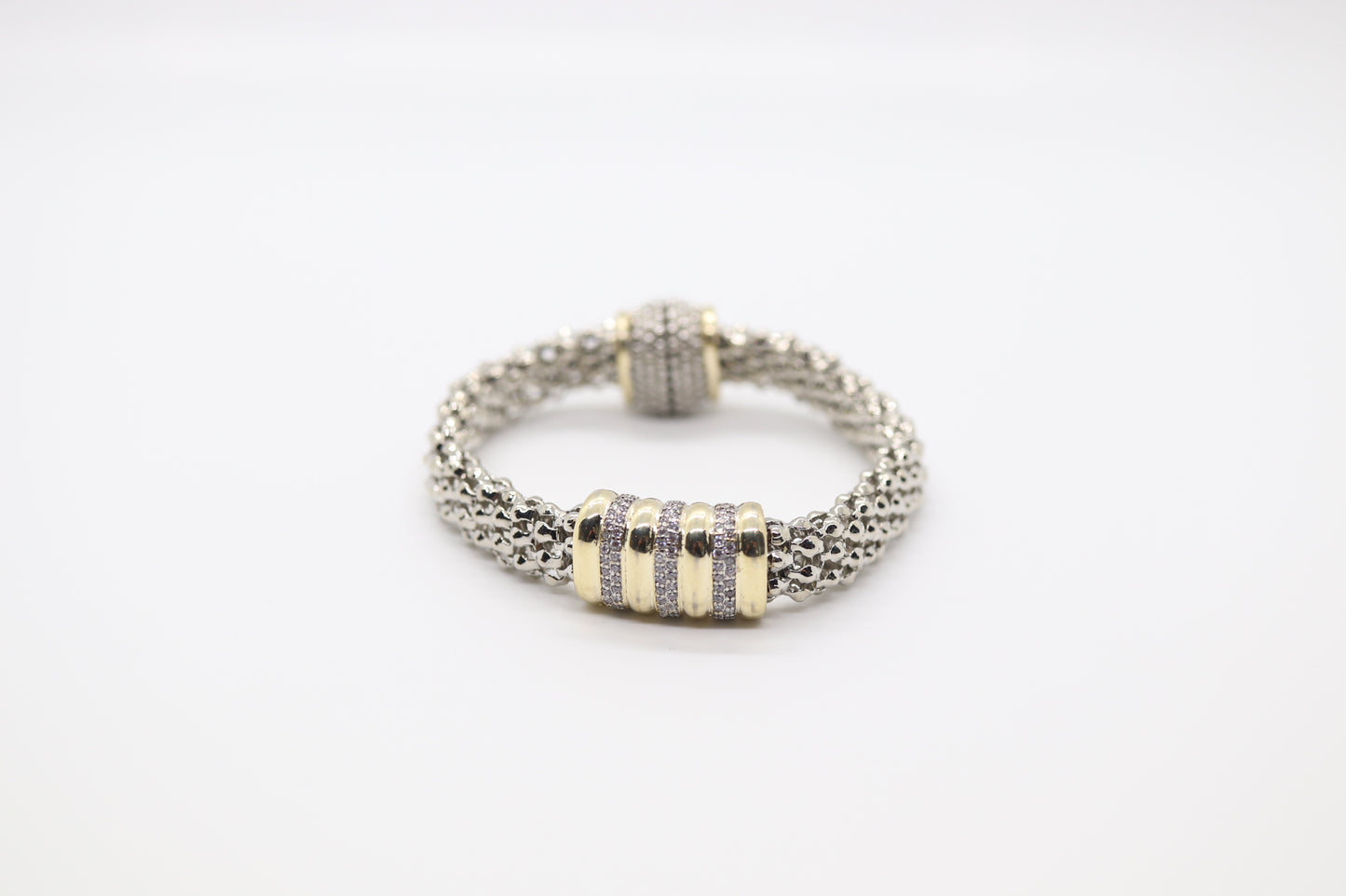Silver Bracelet with Gold & CZ Accents