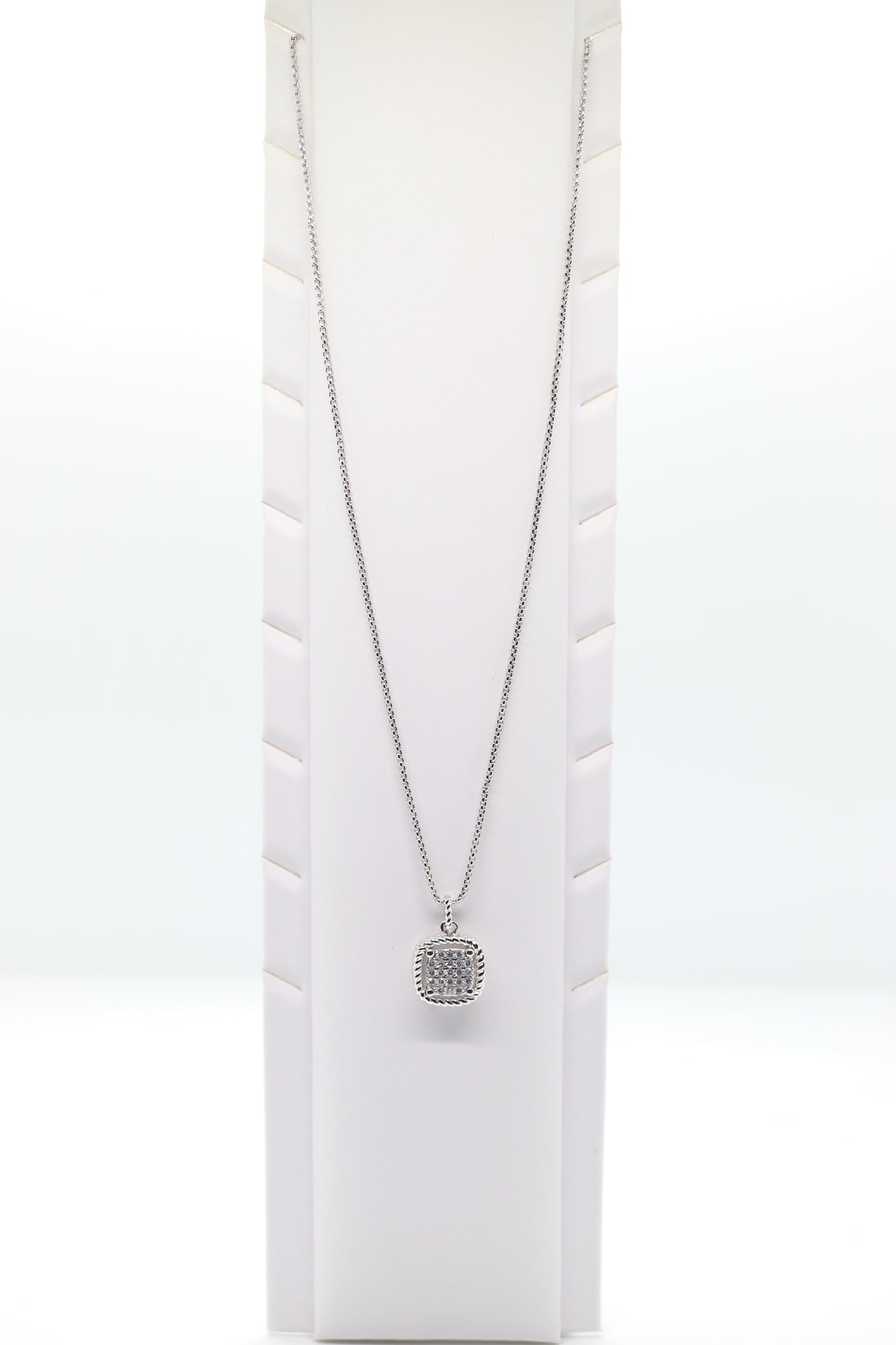 Silver Necklace With Square CZ Paved Pendant