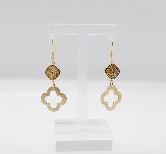 Gold Sapphire Earrings with Drop Clover Pendant