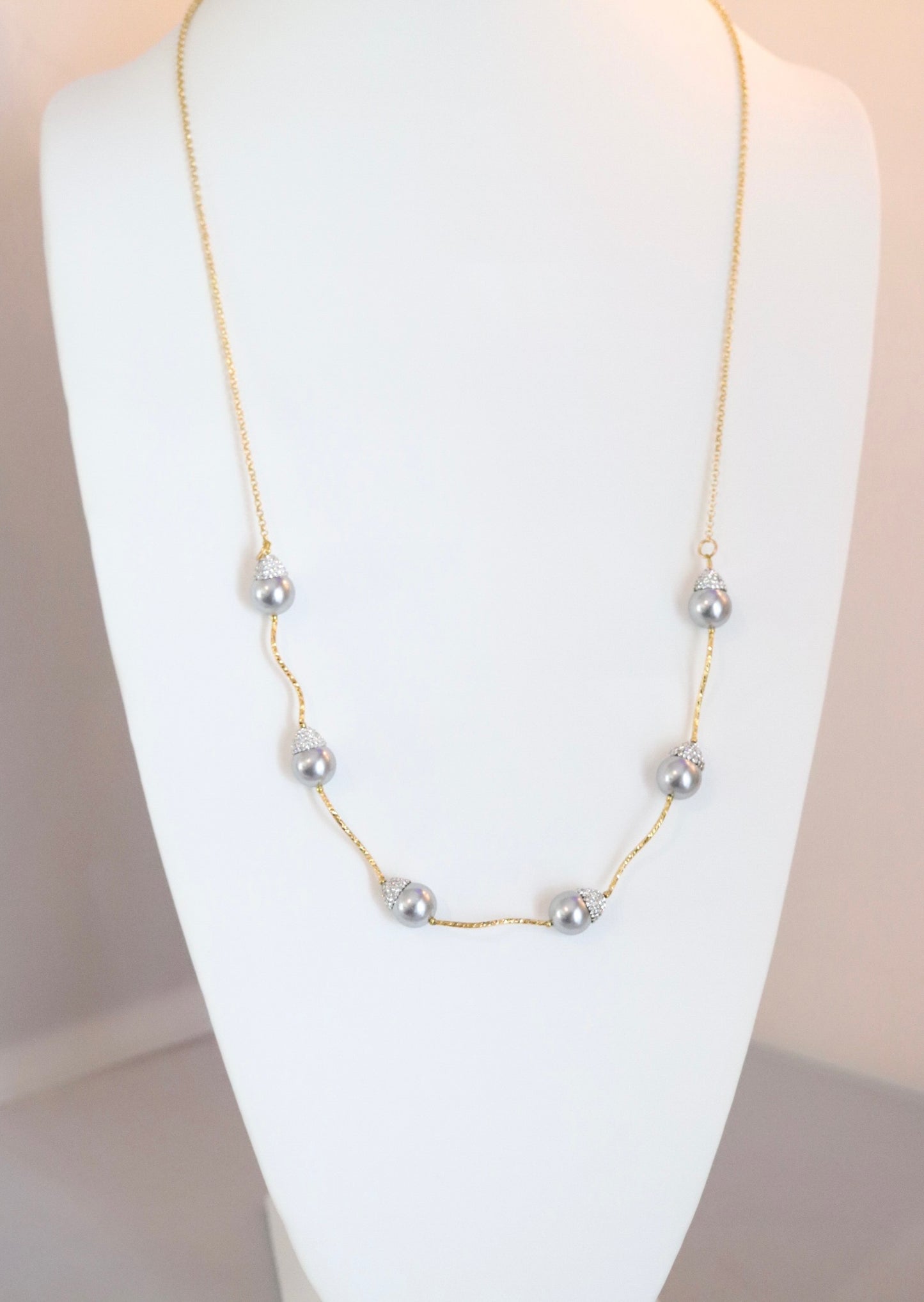 Long Silver and Silver Pearl Necklace