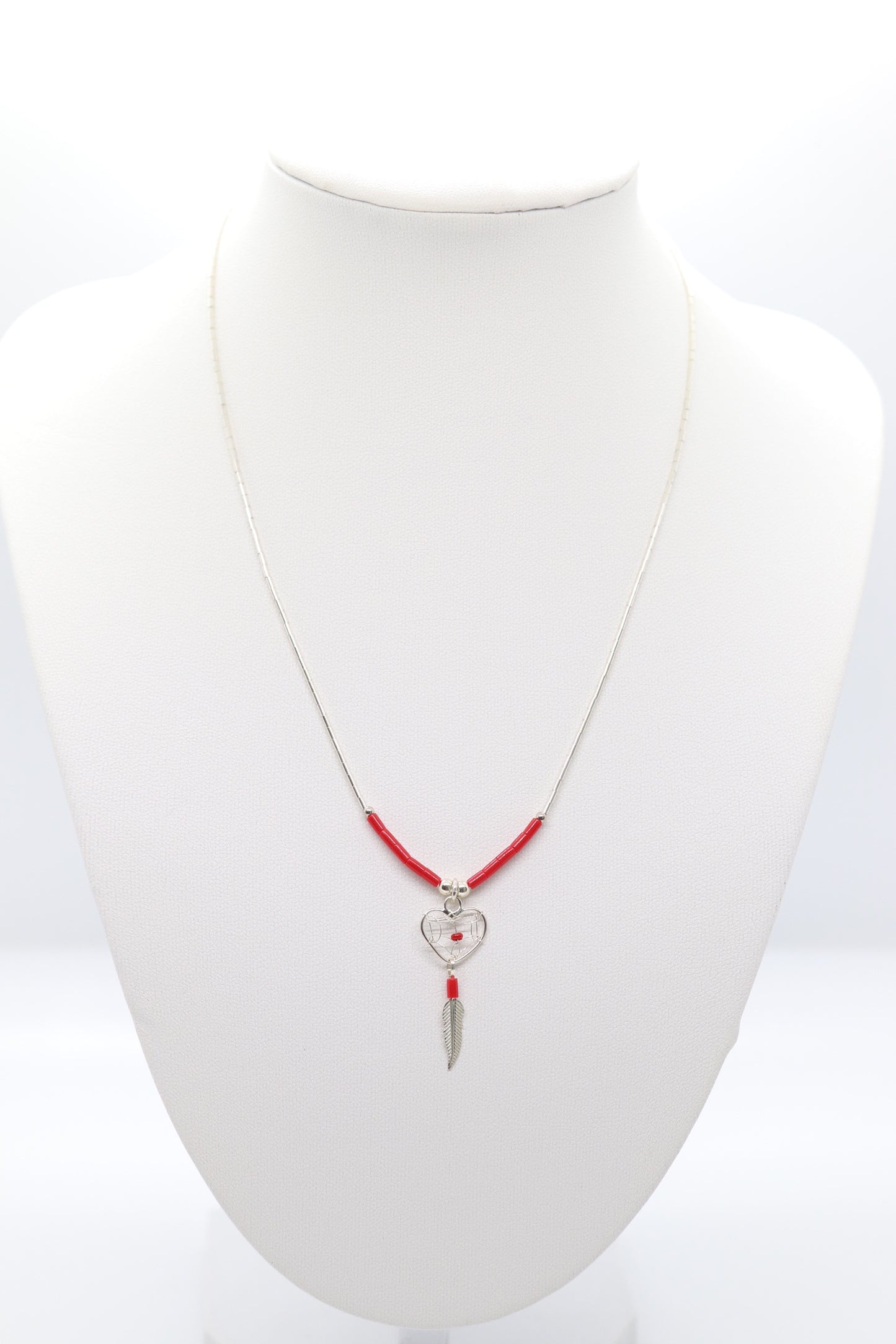 Red Feather Beaded Necklace