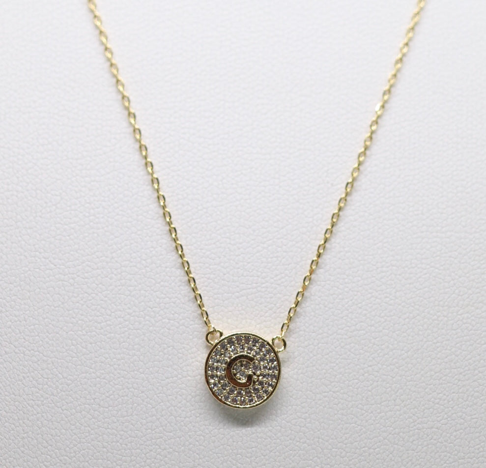 Gold Micropave Initial Necklace w/Vertical Display (G)