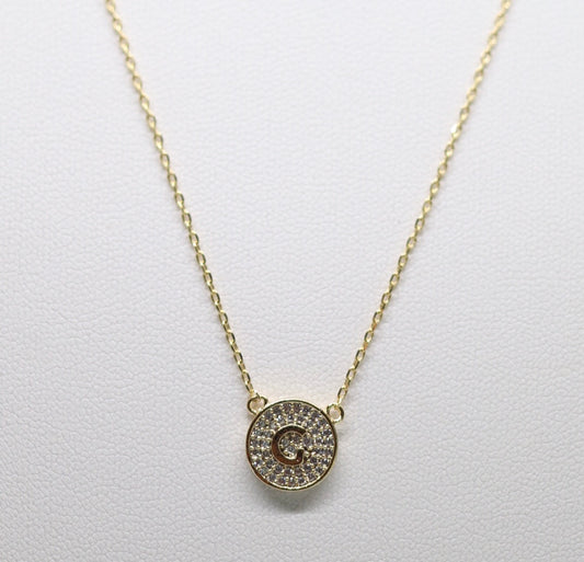 Gold Micropave Initial Necklace w/Vertical Display (G)