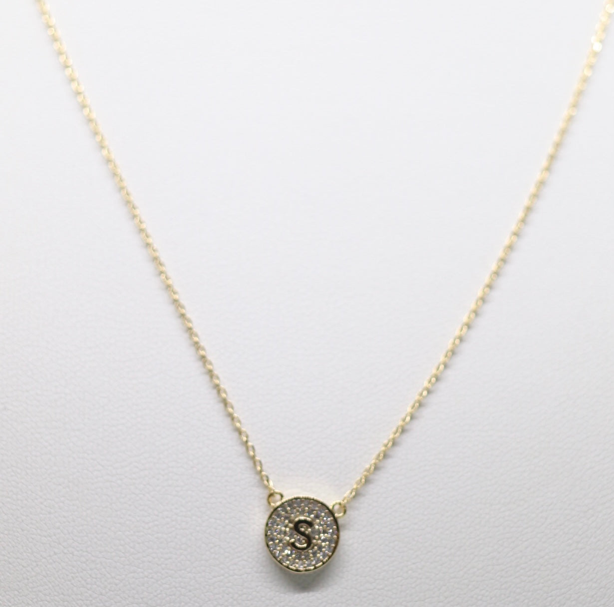 Gold Micropave Initial Necklace w/Vertical Display (S)