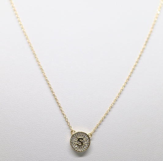 Gold Micropave Initial Necklace w/Vertical Display (S)