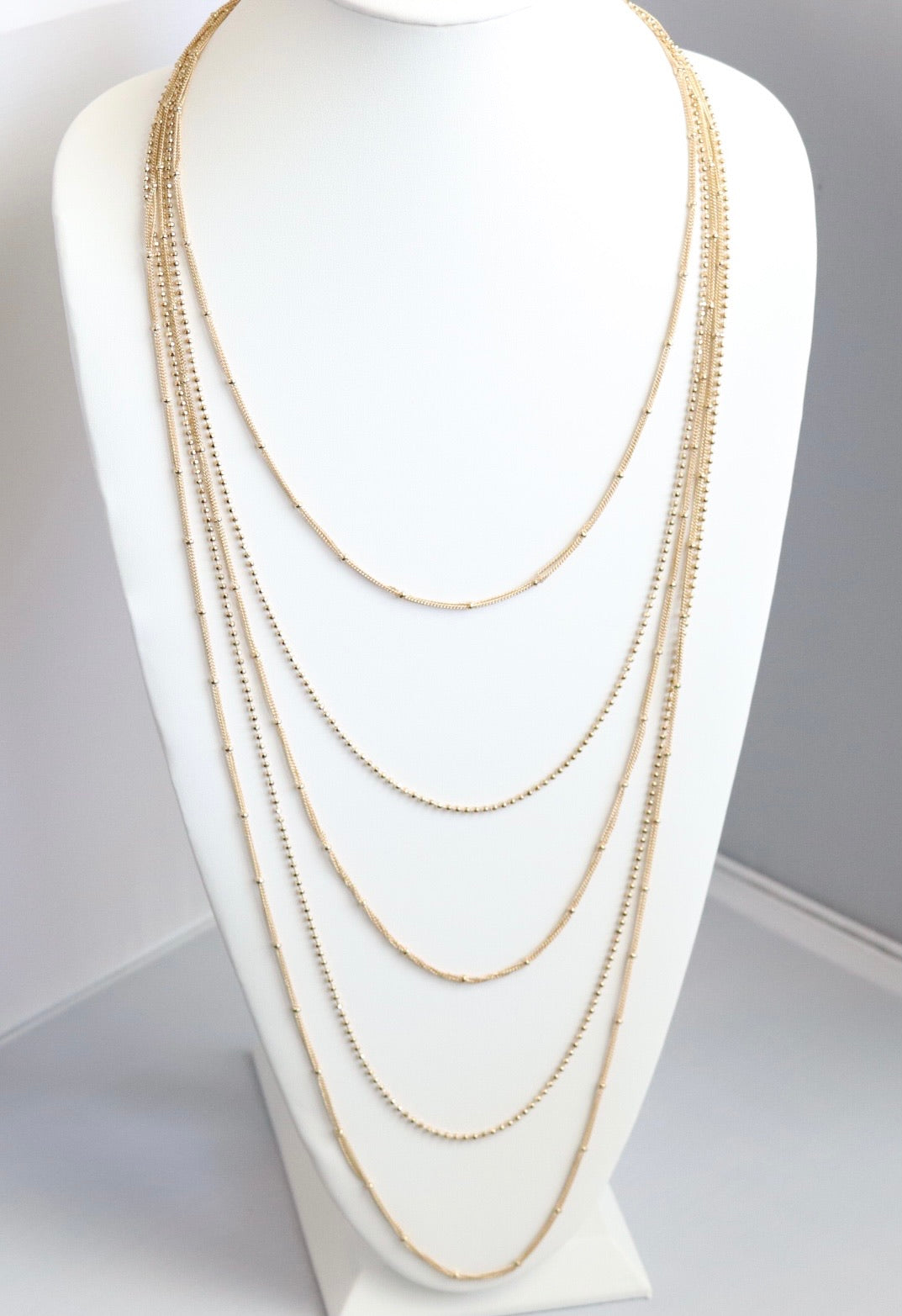 Long Gold Multi Layered Necklace