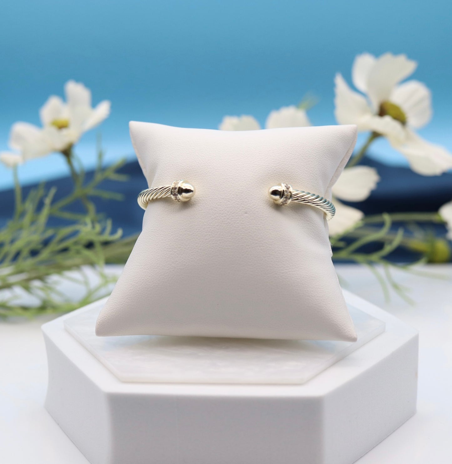 Petite Gold Rhinestone Pave Cable Cuff Bracelet